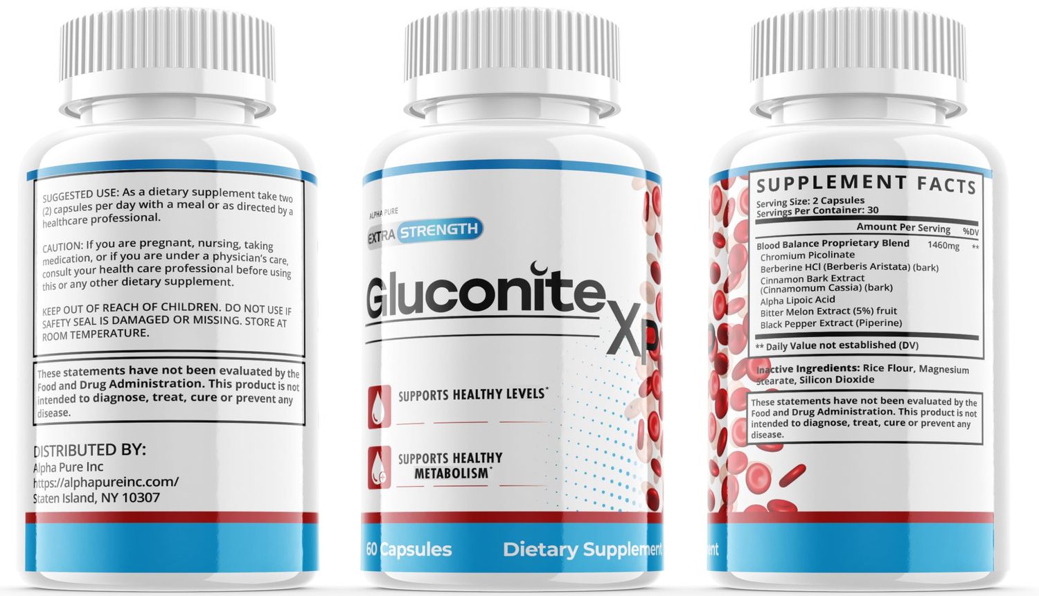 GLUCONITE 1 xp Natural Extra Strength Non Habit Forming, Supports Healthy Levels, Premium Blood Formula, Metabolism