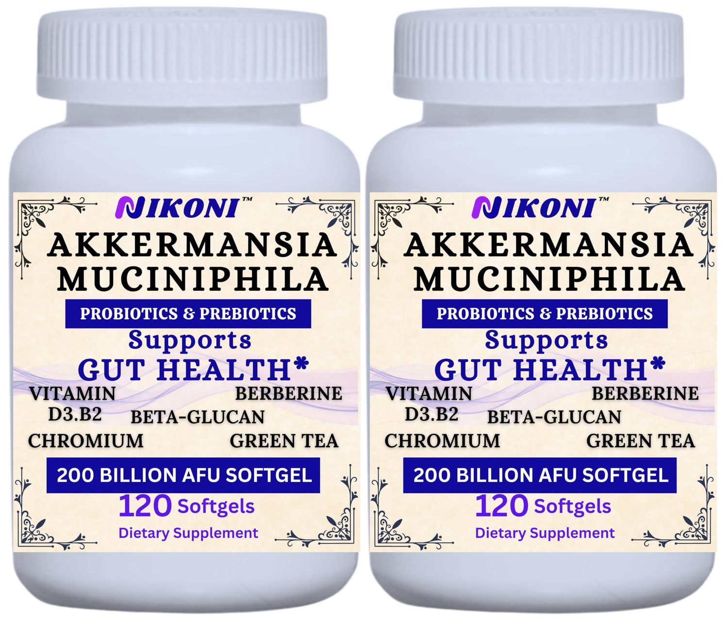 Nikoni Akkermansia Muciniphila GLP-1 Probiotic Supplement for Women Men, Gut Health (Pack of 2)
