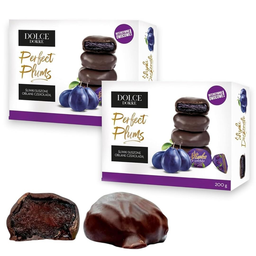 MATEO Dolcedorre Sliwki Suszone Oblane Czekolada for Every Occasion- Juicy Plums in Chocolate Ideal for Sharing or Gifting to Any Chocolate Lover- Sugar Plums Candy, Ideal for Any Celebration- 2 Pack