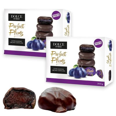 MATEO Dolcedorre Sliwki Suszone Oblane Czekolada for Every Occasion- Juicy Plums in Chocolate Ideal for Sharing or Gifting to Any Chocolate Lover- Sugar Plums Candy, Ideal for Any Celebration- 2 Pack