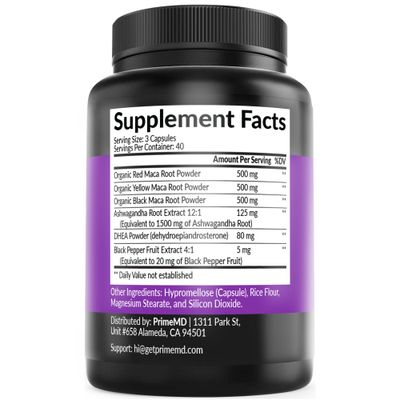 6-in-1 Organic Maca Root Ashwagandha Capsules 1710mg with DHEA and Black Pepper Fruit Extract for Women and Men - Black Maca Supplement for Stamina, Bone and Mood Support Supplement, 120 count