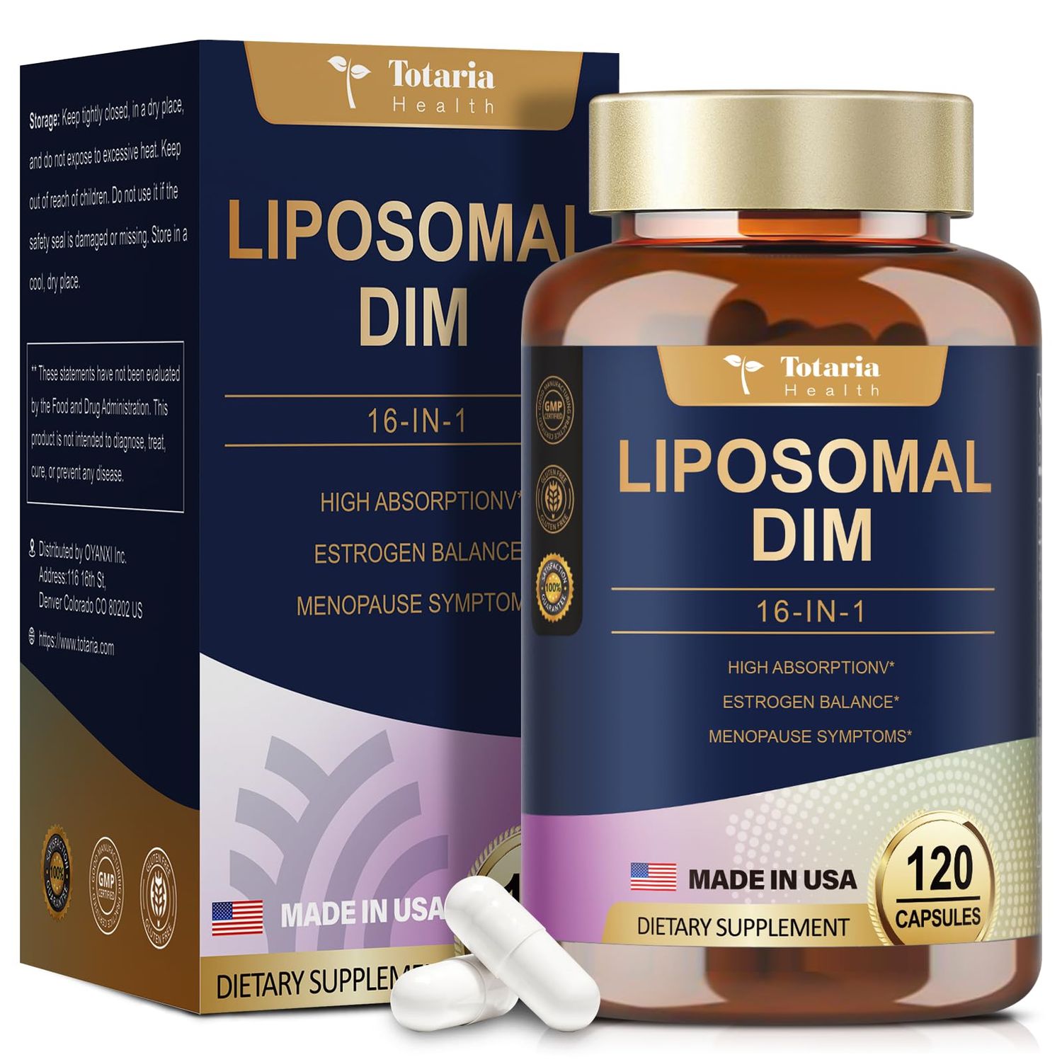Totaria DIM Supplement 400mg Extra Strength Liposomal DIM, Estrogen Blocker Hormone Balance for Women and Men, DIM for Menopause, Acne, Hot Flashes, Metabolism Antioxidant Support (120 Capsules)