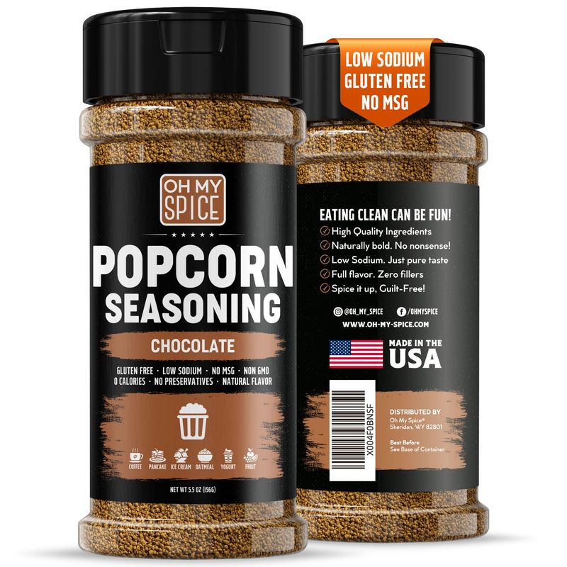 Popcorn Seasoning Chocolate Powder Mix - Gluten Free Low Sodium Cocoa Powder Blend Popcorn Flavoring Seasoning. Healthy Movie Night Theater Pop Corn Toppings. Sweet Pop Corn Salt Seasonings. 5.5oz