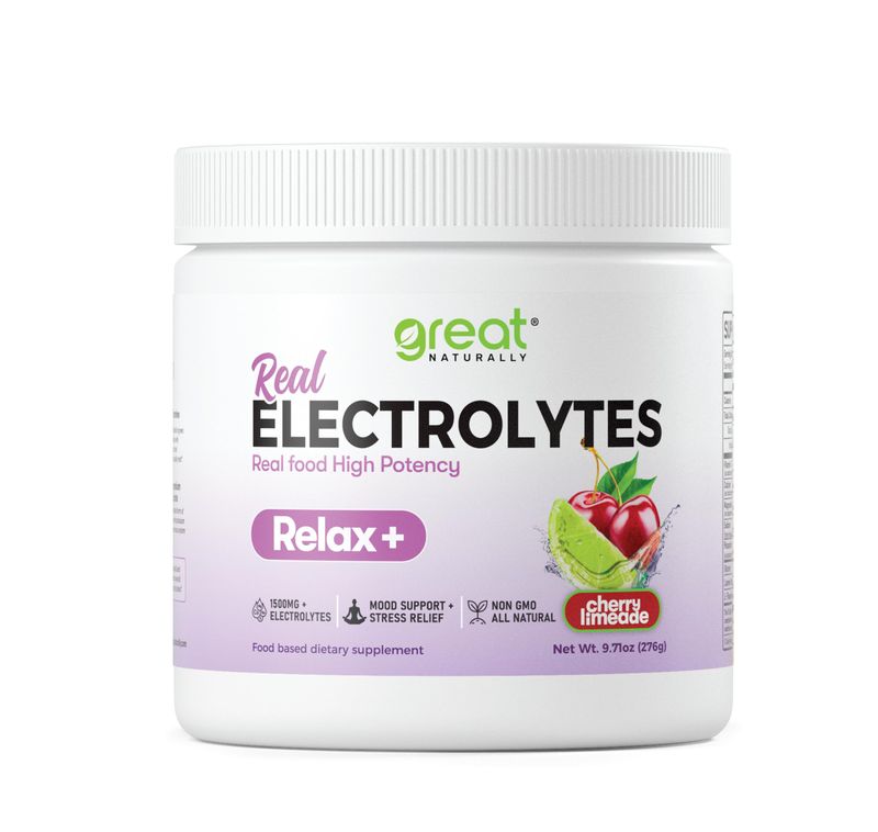 Great Naturally Relax Cherry Limeade Calming Electrolyte Supplement: Hydration Mood Support for Relaxation, Stress Relief, Adrenal Cortisol Support - Glycine, L-Theanine, Lemon Balm - USA Made