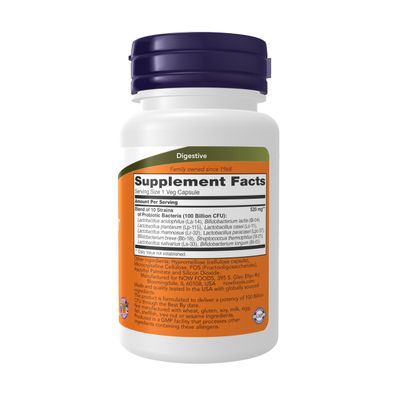 NOW Foods Supplements, Probiotic-10 , 100 Billion, with 10 Probiotic Strains,Dairy, Soy and Gluten Free, Strain Verified, 30 Veg Capsules
