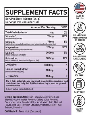 Great Naturally Relax Cherry Limeade Calming Electrolyte Supplement: Hydration Mood Support for Relaxation, Stress Relief, Adrenal Cortisol Support - Glycine, L-Theanine, Lemon Balm - USA Made