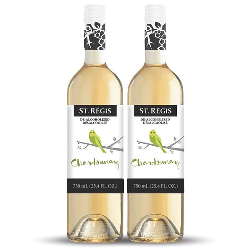 ST. REGIS Non-Alc Chardonnay 25.4 Fl Oz (2 Pack) - Low Calorie and Sugar - Golden Yellow Floral and Fruity Rich Flavor from North of Spain Vineyards