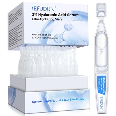 3 Hyaluronic Acid Serum for Face - Ultra Hydrating Facial Moisturizing Serum Reduces Fine Lines and Wrinkles for All Skin Types Anti Aging Fast Absorbing Boosts Skin Elasticity (1.2 ML x 30 PCS)