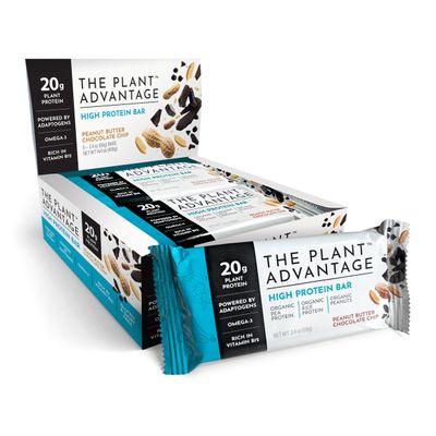 The PLANT ADVANTAGE High-Protein Bar - 6 Pack Vegan, Gluten-Free, Dairy-Free Peanut Butter Chocolate Chip 20g Plant-Based Protein, Omega-3, B12 Adaptogens for Energy Muscle Recovery