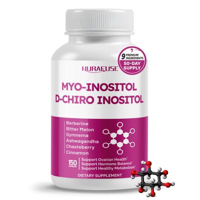NURAFUSE High Potency Myo-Inositol D-Chiro Inositol with Chasteberry, Cinnamon, Bitter Melon Gymnema - Supports Optimal Hormone Balance, Healthy Metabolism - Made in The USA