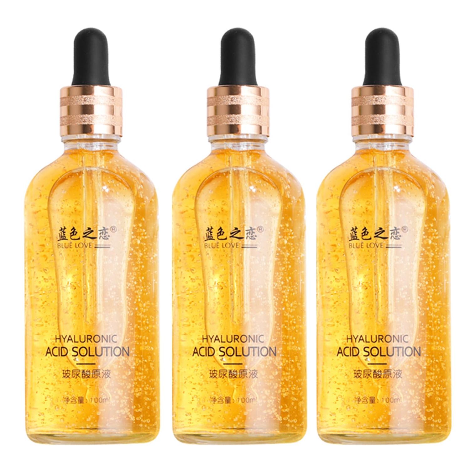 BLUE LOVE 3PC 24K Gold Foil Hyaluronic Acid Serum for Women Men - Anti-Aging Essence for Deep Moisturization and Dark Spot Reduction - Radiant Skin Care Solution