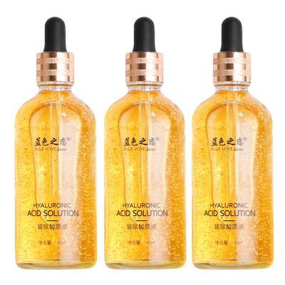BLUE LOVE 3PC 24K Gold Foil Hyaluronic Acid Serum for Women Men - Anti-Aging Essence for Deep Moisturization and Dark Spot Reduction - Radiant Skin Care Solution