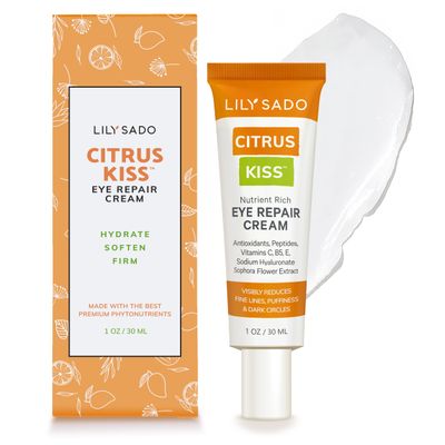 LILY SADO CITRUS KISS Eye Repair Cream - Antioxidant-Rich Natural Formula wPeptides, Sodium Hyaluronate, and VITS C, B5 E - Prevents Puffiness, Under-eye Wrinkles, Discoloration Eye Bags - 1oz