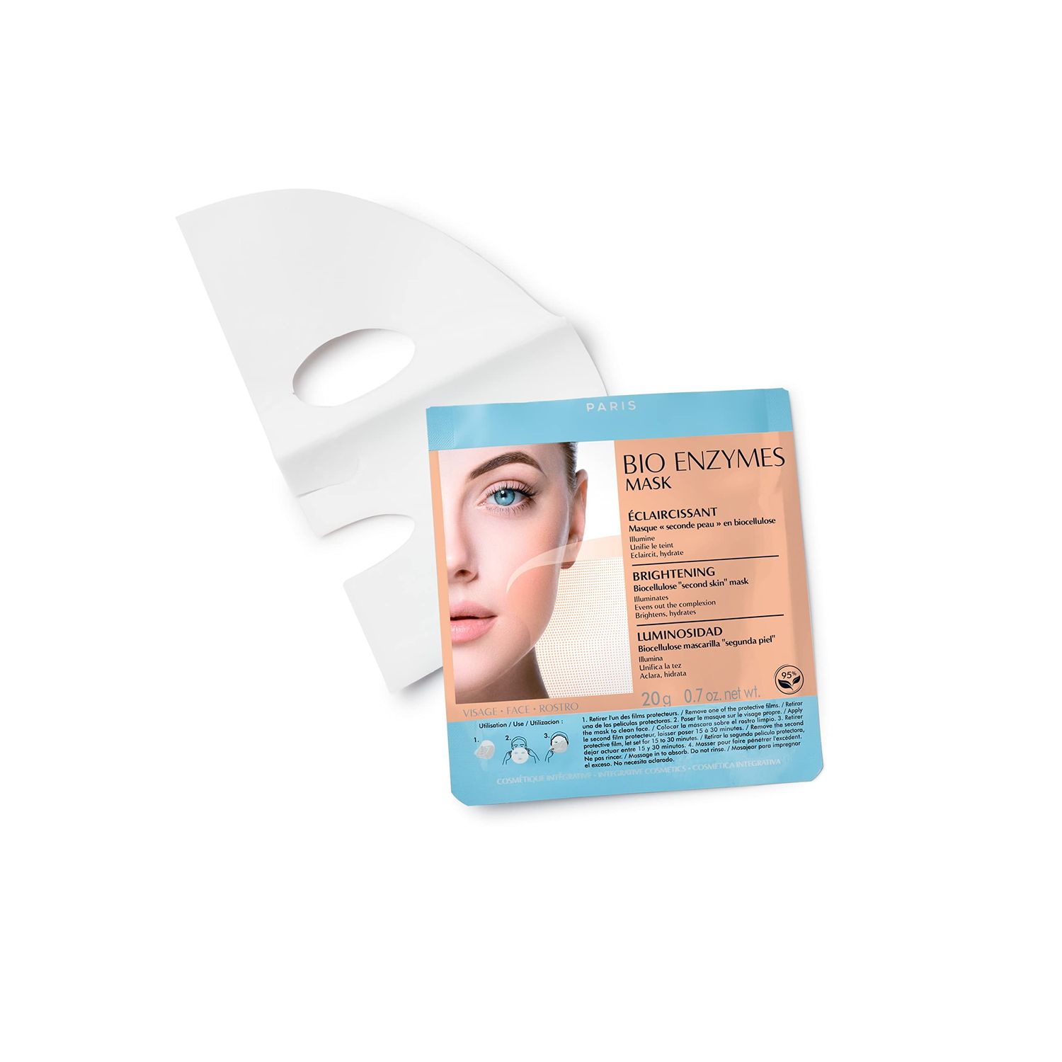 Talika Bio Enzymes Brightening Mask - Hydrating Illuminating Face Mask - Biocellulose Regenerating Mask - Second Skin Effect Beauty Sheet Mask - 20g