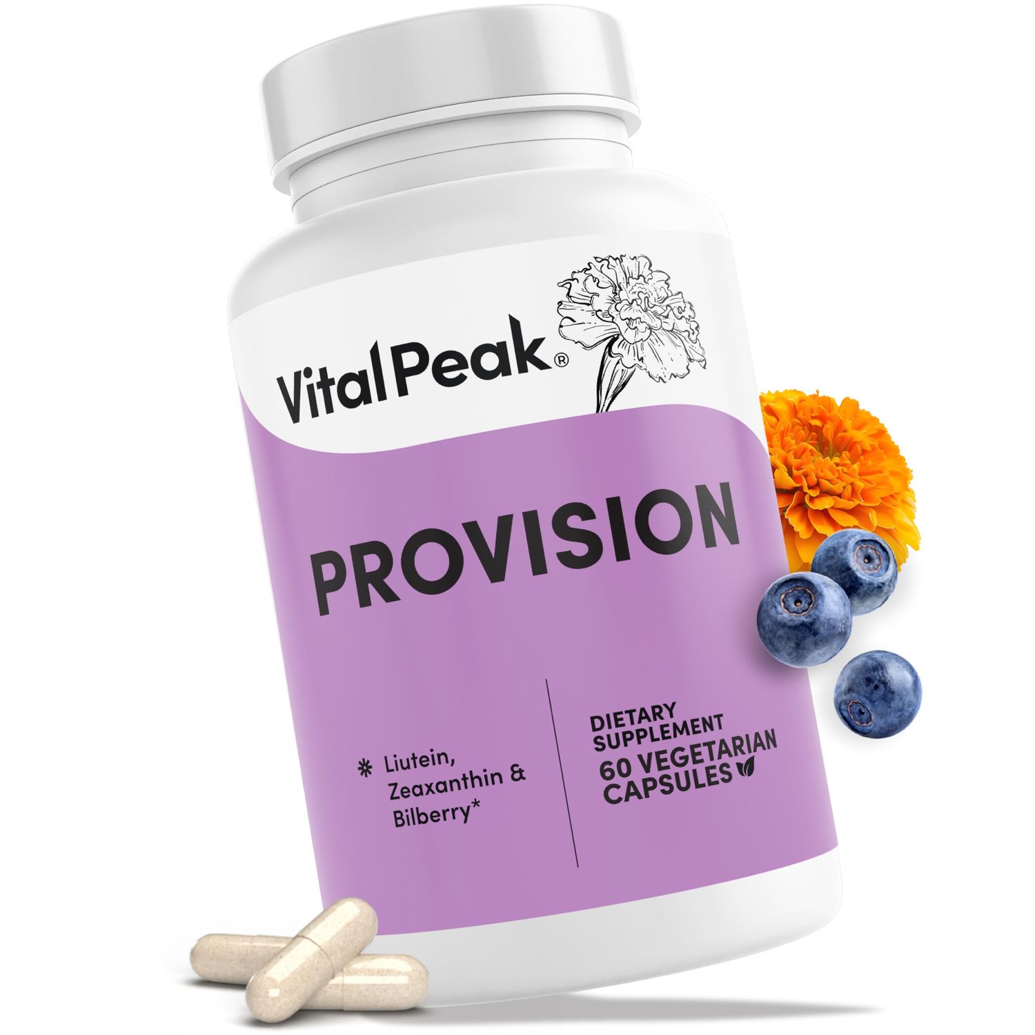 Provision - Eye Vitamins - Eye Health Supplements - with Bilberry, Eyebright, Lutein, Zeaxanthin More Vitamins - Vegan, Non GMO, Gluten Free - 60 Capsules