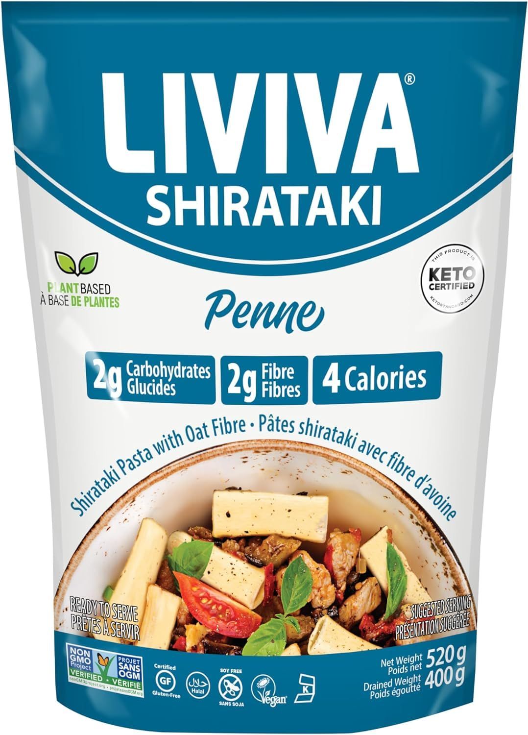 Liviva Organic Shirataki Oat Fiber Penne, 400 GR