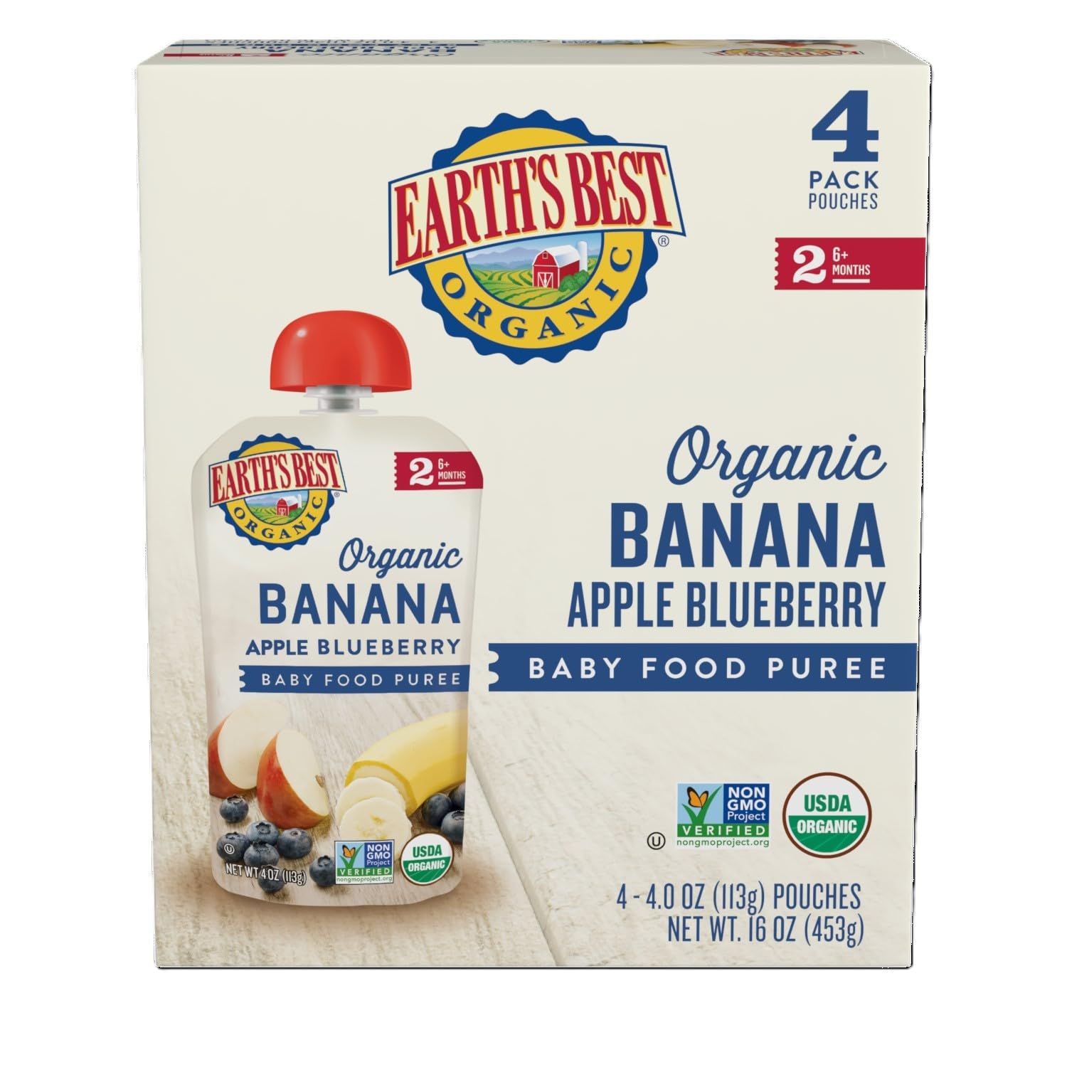 Earth&#39;s Best Organic Banana Apple Blueberry Pouch, 4 oz (Pack of 4)