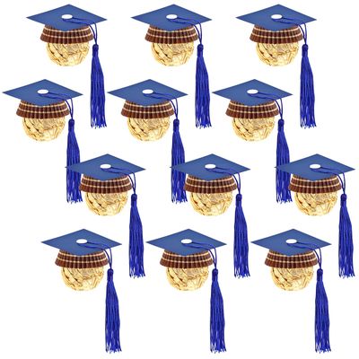Graduation Cap Chocolate Decorations, 200pcs Cupcake Toppers 2025 Graduation Party Set for Chocolates Candies Mini Cap Decor with Tassel (blue)