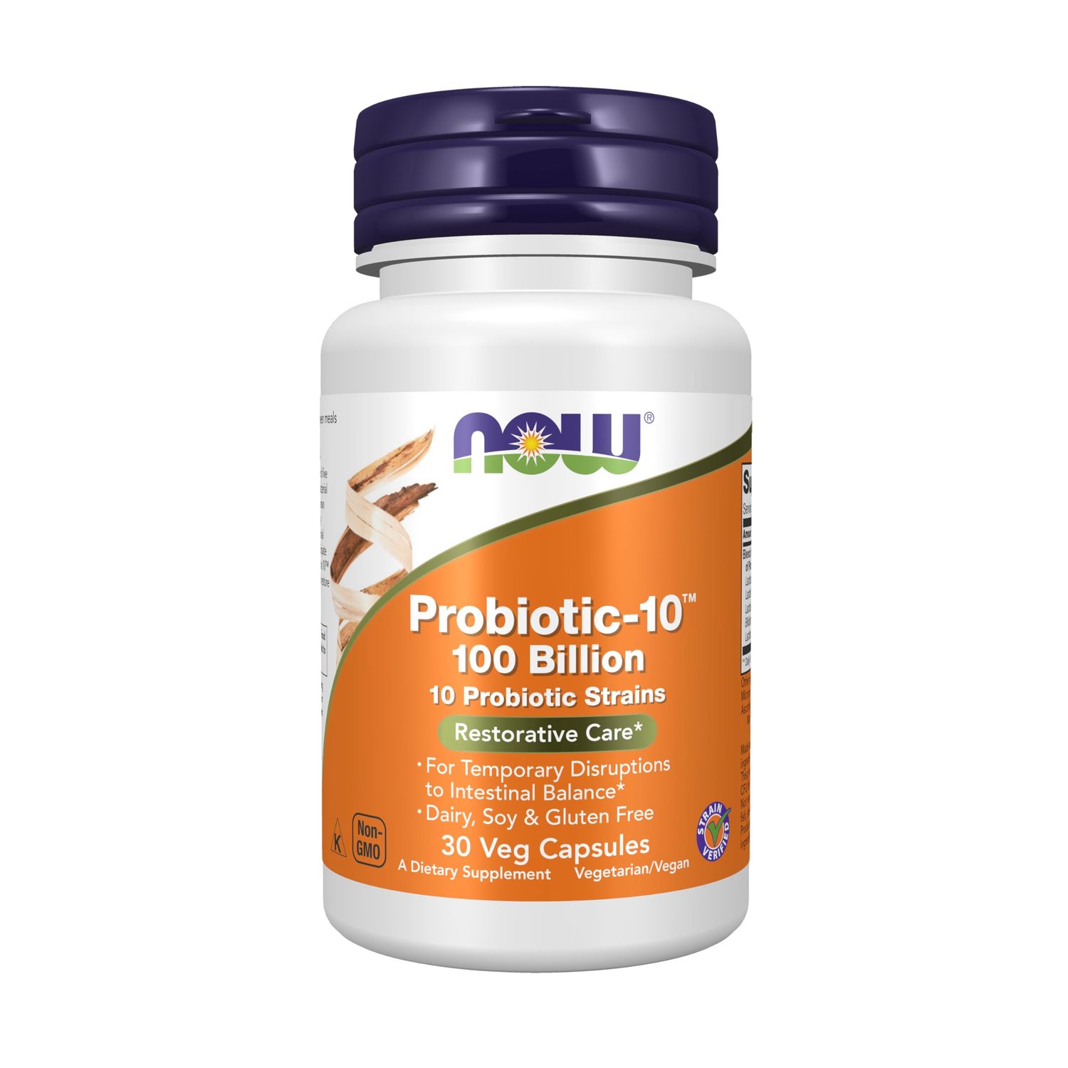 NOW Foods Supplements, Probiotic-10 , 100 Billion, with 10 Probiotic Strains,Dairy, Soy and Gluten Free, Strain Verified, 30 Veg Capsules