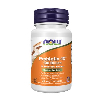 NOW Foods Supplements, Probiotic-10 , 100 Billion, with 10 Probiotic Strains,Dairy, Soy and Gluten Free, Strain Verified, 30 Veg Capsules