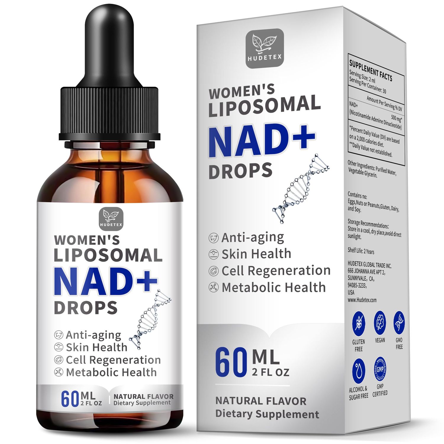 Women&#39;s NAD Liquid Supplement, Pure 500mg Liposomal NAD - Cell Regeneration Energy Metabolism Support, Vegan,Sugar Free Additives Free