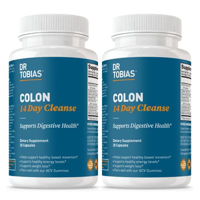 Dr. Tobias Colon 14 Day Cleanse, Advanced Gut Cleanse Detox for Women Men with Cascara Sagrada, Psyllium Husk, Senna Leaf Probiotics, Non-GMO Colon Cleanse, 2 Bottles of 28 Capsules (1-2 Daily)