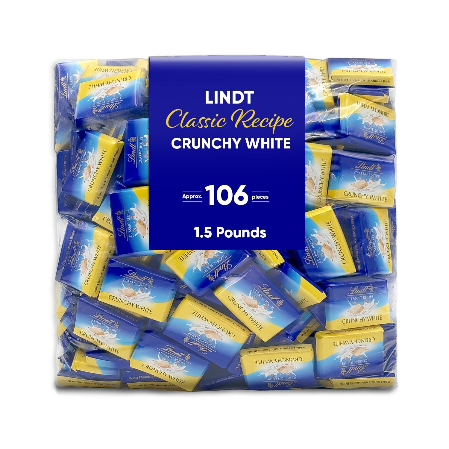 White Chocolate with Crunchy Almond Brittle - 1.5LB (Approx. 106 Pieces) - Individually Wrapped Creamy Crispy Treats for Snacking, Sharing Gifting