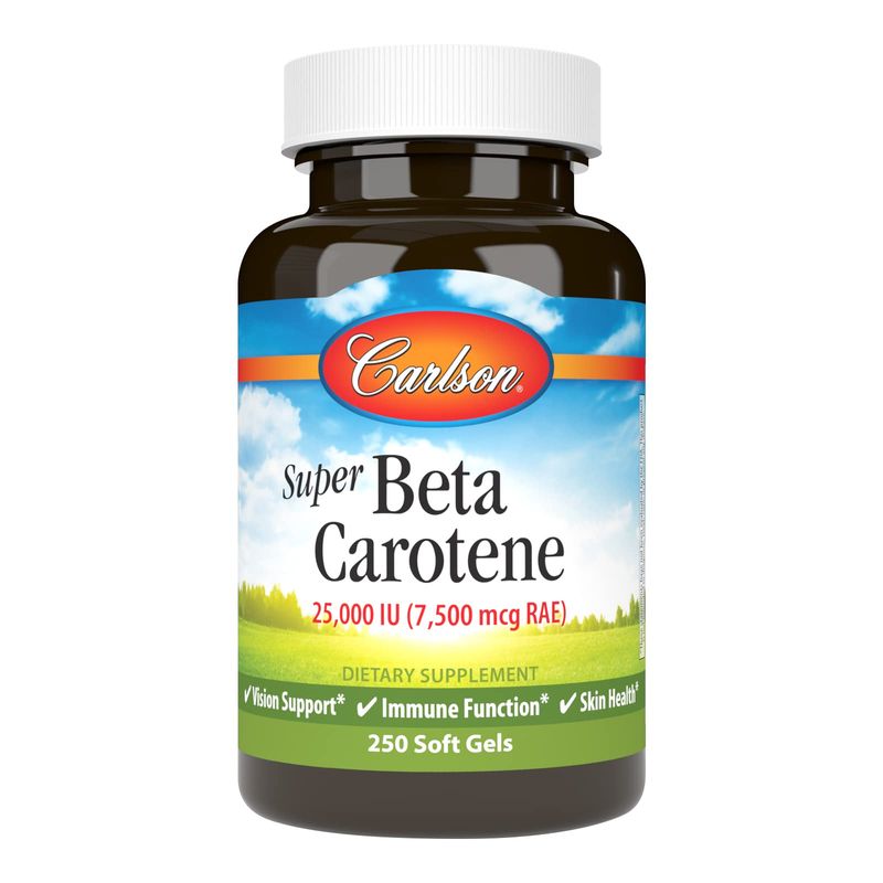 Carlson - Super Beta Carotene, 25000 IU (15 mg), Vitamin A as Beta Carotene, Bioavailable and Bioactive Form, Vision Health, Healthy Skin, 250 Softgels