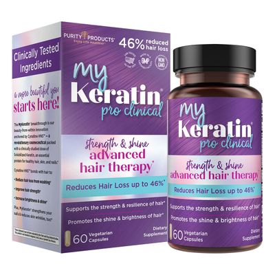 MyKeratin ProClinical Advanced Hair Therapy - Purity Products - Reduces Hair Loss Increases Hair Strength, Shine Luster - Next Generation Keratin Hair, Skin Nails Super Formula - 60 Veg Capsules