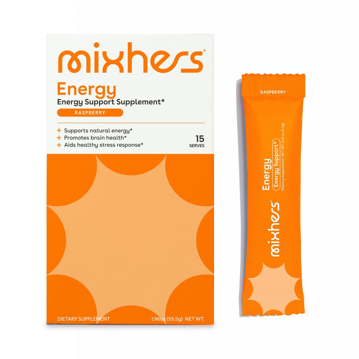 Mixhers Energy - Natural Energy Support Drink Mix - Metabolism Supplement - For Brain Health - With Green Tea Extract, L-Theanine Taurine - 15 Pack - Raspberry Punch Flavor