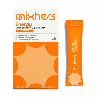 Mixhers Energy - Natural Energy Support Drink Mix - Metabolism Supplement - For Brain Health - With Green Tea Extract, L-Theanine Taurine - 15 Pack - Raspberry Punch Flavor