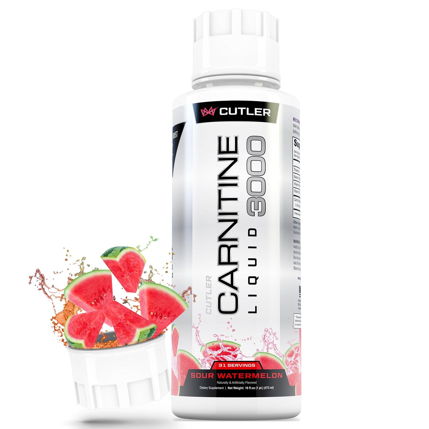 Cutler Nutrition Liquid Carnitine 3000 Contains Carnitine, Acetyl L Carnitine, L Carnitine Tartrate for Energy and Metabolism Support with B Vitamins Watermelon Flavor 31 Serves