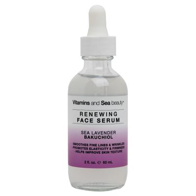 Vitamins and Sea Beauty Sea Lavender and Bakuchiol Serum, Anti-Aging Firming and Smoothing Collagen Boosting Face Serum for Fine Lines and Wrinkles, Sagging Skin, 2 Fl Oz