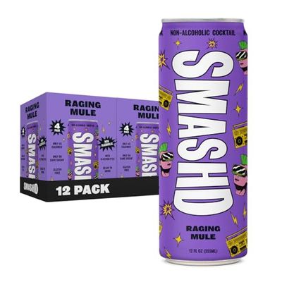 SMASHD Non-Alcoholic Mocktails Beverage with Flavored Sparkling Water No Artificial Flavors, Caffeine-Free, with electrolytes, Low Calories Organic Sugar 12 Oz (Raging Mule, 12 Pack)