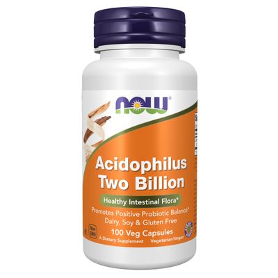 NOW Foods Supplements, Acidophilus, Two Billion, Strain Verified, Healthy Intestinal Flora, 100 Veg Capsules