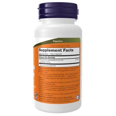 NOW Foods Supplements, Acidophilus, Two Billion, Strain Verified, Healthy Intestinal Flora, 100 Veg Capsules