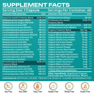 Probiotics for Women Men - 300 Billion CFU, 24 Strains Probiotic 15 Organic Herbs Prebiotics Blend, for Overall Digestive Gut Health, Immune, Constipation Bloating, Shelf Stable - 2 Month Supply