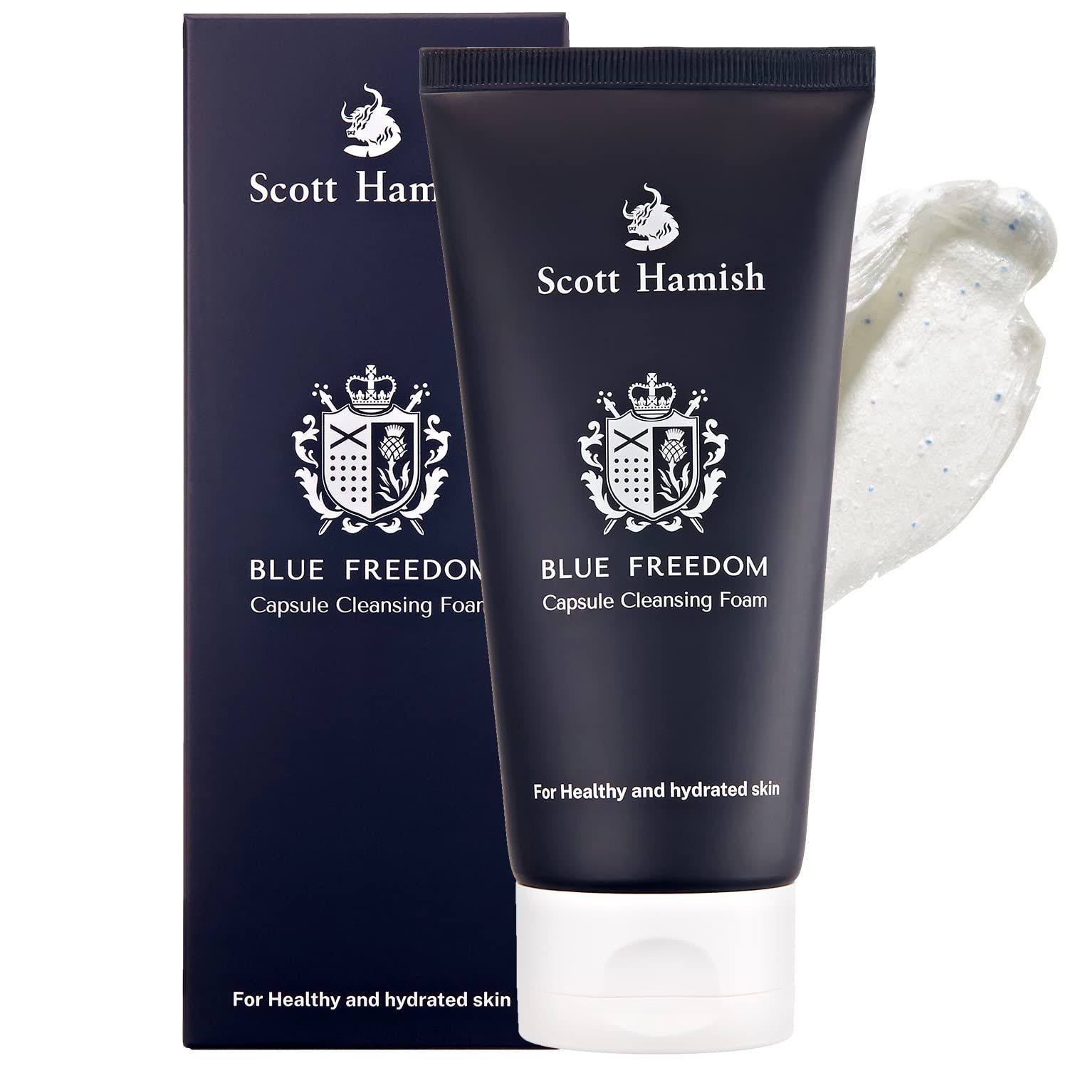 Scott Hamish Blue Freedom Capsule Cleansing Foam - Exfoliating Face Scrub Gentle Face Cleanser for Men - Moisturizing Wash with Cica for Pore Tightening, Restoring Vitality, 5.07 fl.oz.