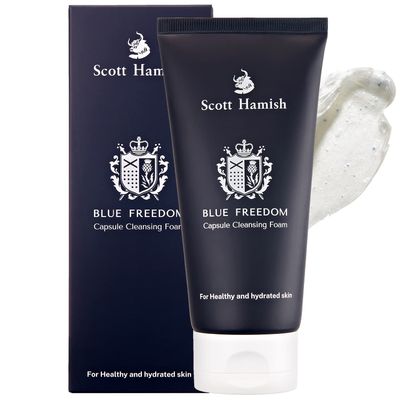 Scott Hamish Blue Freedom Capsule Cleansing Foam - Exfoliating Face Scrub Gentle Face Cleanser for Men - Moisturizing Wash with Cica for Pore Tightening, Restoring Vitality, 5.07 fl.oz.