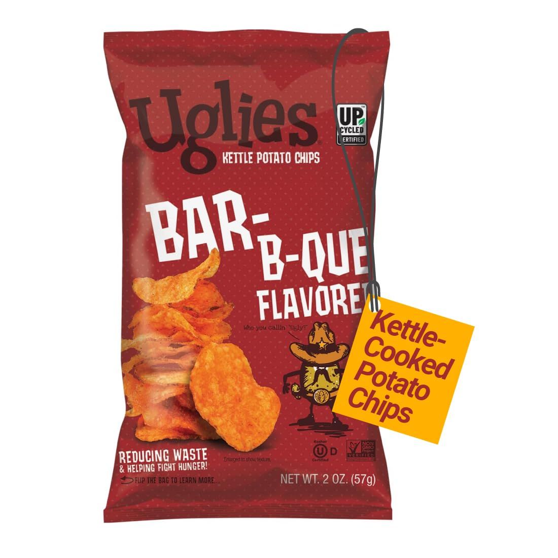 UGLIES BBQ Kettle-Cooked Potato Chips, Gluten-Free Snacks, Kosher-Friendly Chips, Non-GMO Snacks for Kids or Office, Lunch Snacks, Individual Snack Packs, 2 Oz. Bags, Pack of 12
