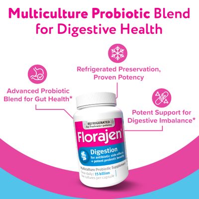 Florajen Digestion Probiotics, Gut Health Supplement with Constipation and Bloating Relief for Adults, 90 Count (Refrigerated)
