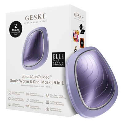 GESKE SmartAppGuided Sonic Warm Cool Mask 9 in 1 Beauty LED Face Mask Facial Glow Full Spectrum LED Light Best Face Massager Vibrating Mask Warm and Cold Skincare