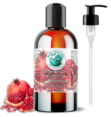 Bella Terra Oils - Organic Pomegranate Seed Oil 8 oz - Rich in Nutrients for Skin Hydration, Cold-Pressed from Organic Pomegranate Kernels