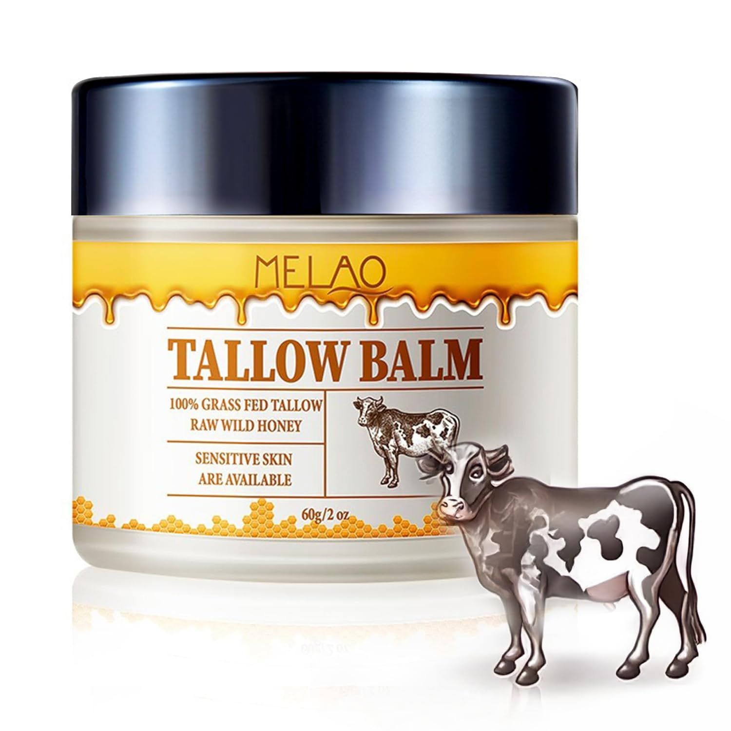 OOKUU Grass-Fed Beef Tallow Moisturizer For Skin - Tallow Balm With Raw Honey For Sensitive Dry Skin Repair 60g2 oz