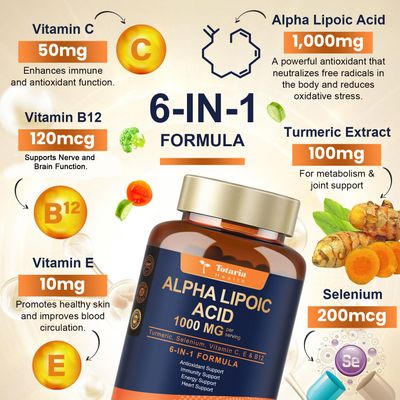 (2 Packs) Alpha Lipoic Acid - 1000mg ALA Supplement Capsules for Neuropathy Support Supplement Nerve Health, Liver Detox, Antioxidant, Metabolism and Cell Energy, Anti-Aging - Non-GMO, Gluten Free