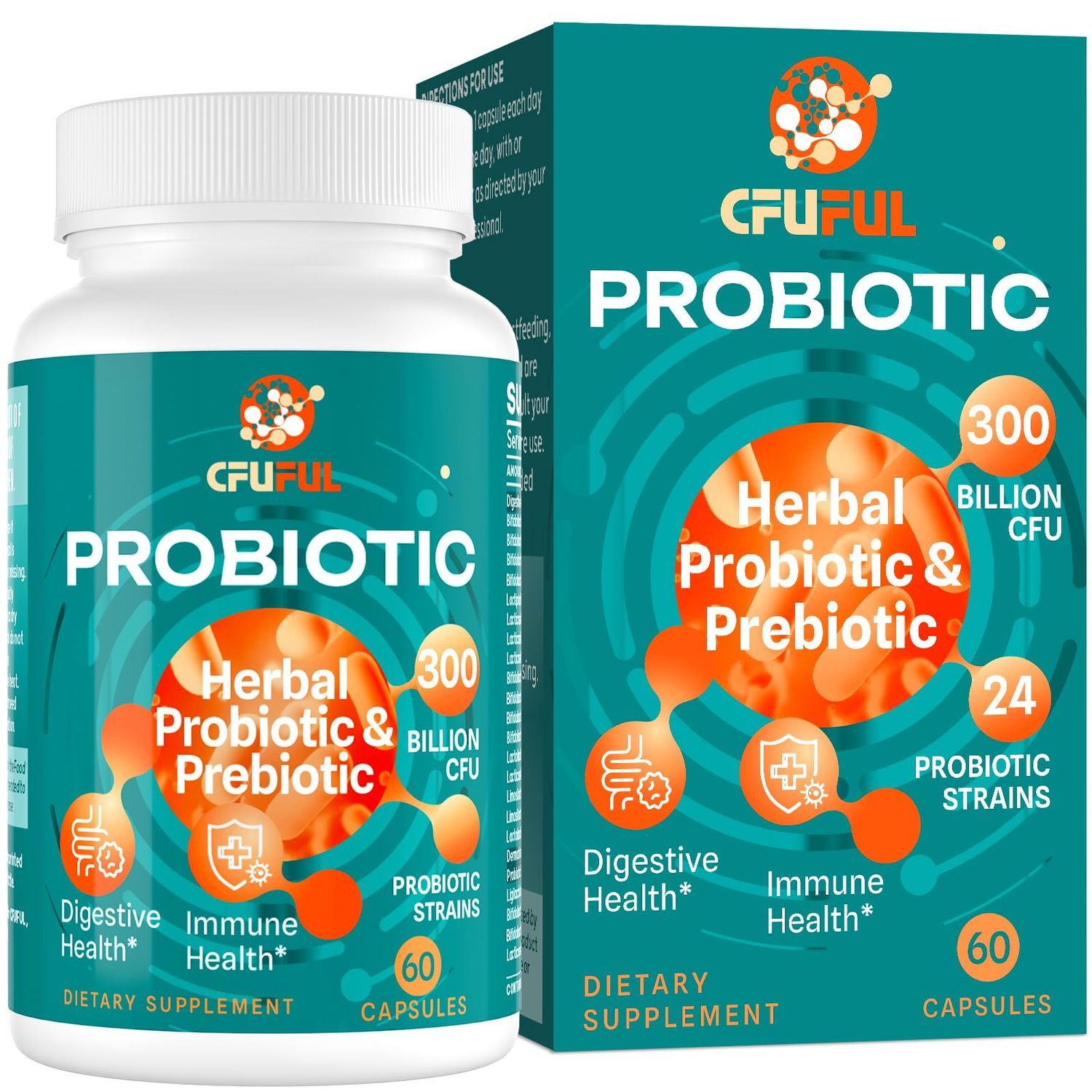 Probiotics for Women Men - 300 Billion CFU, 24 Strains Probiotic 15 Organic Herbs Prebiotics Blend, for Overall Digestive Gut Health, Immune, Constipation Bloating, Shelf Stable - 2 Month Supply