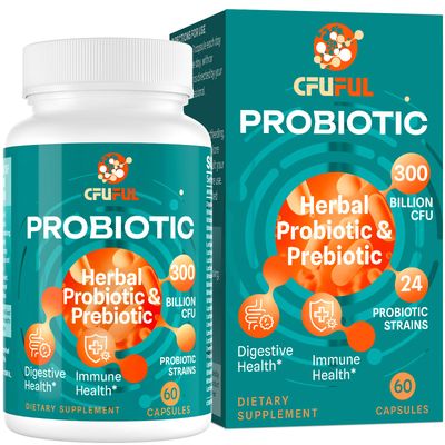 Probiotics for Women Men - 300 Billion CFU, 24 Strains Probiotic 15 Organic Herbs Prebiotics Blend, for Overall Digestive Gut Health, Immune, Constipation Bloating, Shelf Stable - 2 Month Supply