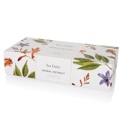 Tea Forte Herbal Retreat Organic Caffeine Free Premium Herbal Tea Petite Presentation Box Tea Gift Set Sampler, 10 Handcrafted Pyramid Tea Bag Infusers