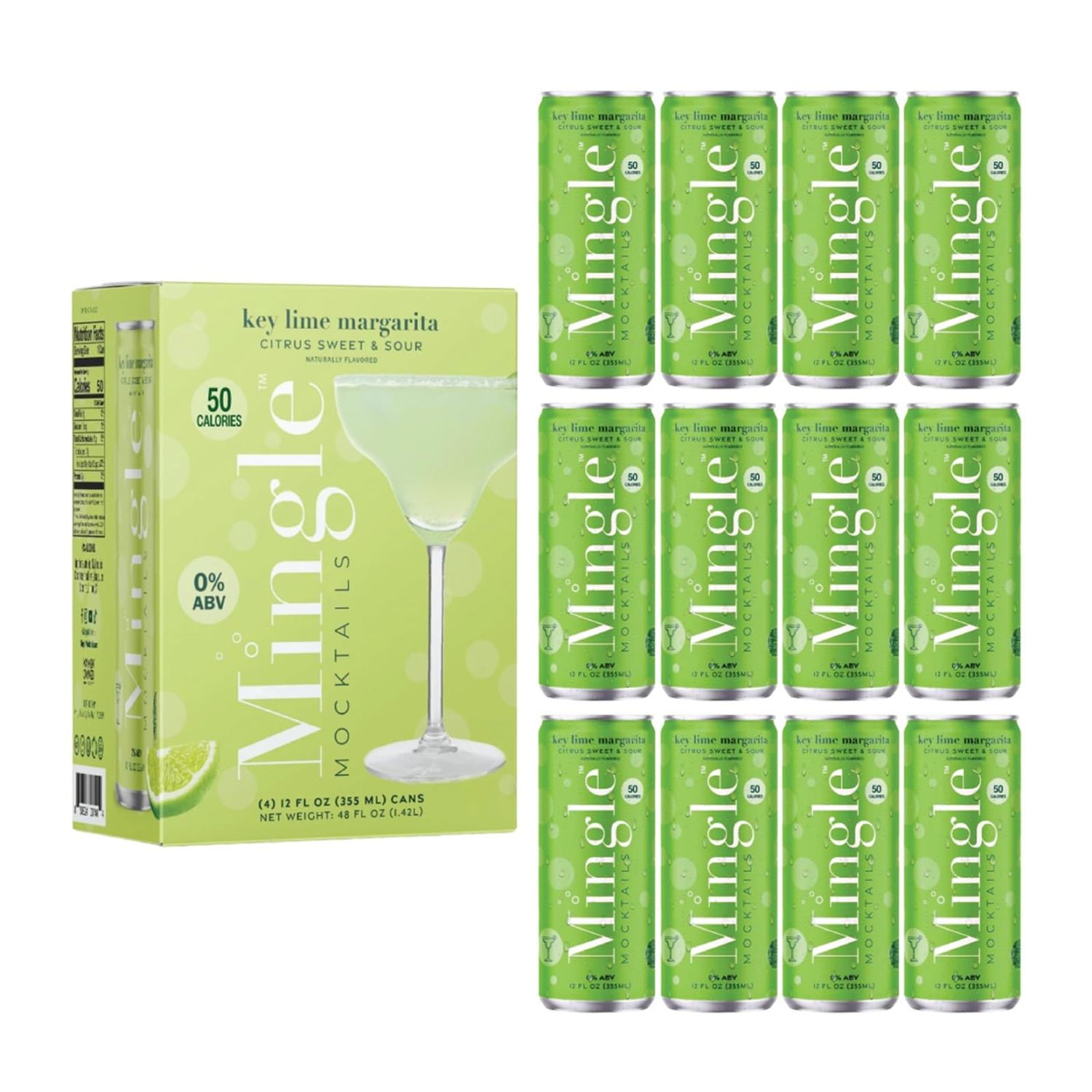 Mingle Mocktails Key Lime Margarita, Non-Alcoholic Drinks, Tangy, Sweet, and Sour Pre-Mixed Drinks, Canned Mocktails, 12 fl. oz. Cans, Pack of 12