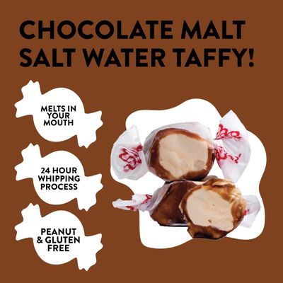 Taffy Town Saltwater Taffy- Chocolate Malt Gourmet Taffy Nougat-Style Candy Soft Delicious Sumer Snack Treats Party Good Candies 2.5lbs
